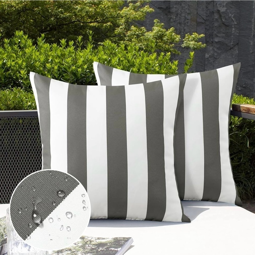 Outdoor Waterproof Pillow Covers Square Geometric Striped  (Gray, 18x18 inch)